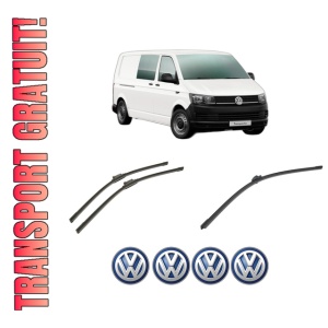 Set 3 stergatoare Volkswagen TRANSPORTER T6 / CARAVELLE T6 Bus (SGB, SGJ, SHB, SHJ) din 2015-2024, pentru parbriz si luneta fata si spate auto, Bosch Aerotwin-Aerotwin, din cauciuc siliconat rezistent, 4 Stickere Auto Volkswagen