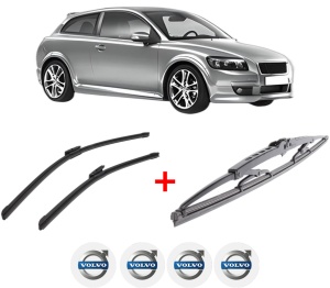 Set 3 stergatoare VOLVO C30 (533) din 2006 - 2012, pentru parbriz si luneta fata si spate auto, Bosch Twin, din cauciuc siliconat rezistent, 4 Stickere Auto VOLVO v11543