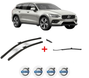 Set 3 stergatoare VOLVO V60 II Cross Country (227) din 2018 - 2021, pentru parbriz si luneta fata si spate auto, Valeo AquaBlade, din cauciuc siliconat rezistent, 4 Stickere Auto VOLVO v12083