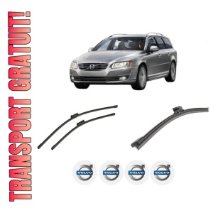Set 3 stergatoare VOLVO V70 III Estate Van (135) din 2013-2015, pentru parbriz si luneta fata si spate auto, Bosch Aerotwin-Aerotwin, din cauciuc siliconat rezistent, 4 Stickere Auto VOLVO