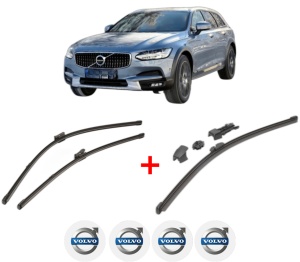Set 3 stergatoare VOLVO V90 II Cross Country (236) din 2016 - 2021, pentru parbriz si luneta fata si spate auto, Valeo HydroConnect, din cauciuc siliconat rezistent, 4 Stickere Auto VOLVO v12683