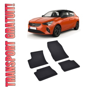 Set 4 covorase Opel Corsa-E F 2020-prezent, din cauciuc 100%, compatibile cu autoturismul OPEL Corsa-e