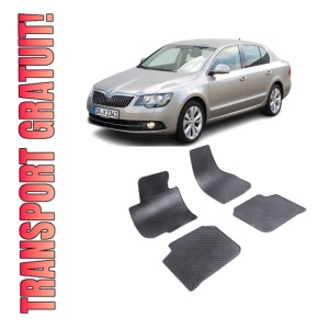 Set 4 covorase Skoda Superb 2008-2015, din cauciuc 100%, compatibile cu autoturismul SKODA Superb