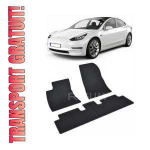 Set 4 covorase Tesla Model 3 2017-prezent, din cauciuc 100%, compatibile cu autoturismul TESLA Model