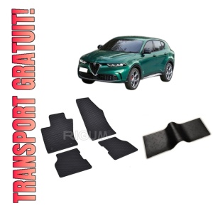 Set 5 covorase ALFA ROMEO TONALE PHEV Q4 din 11.2022-PREZENT, cu covoras tunel median, CAROSERIE SUV, Presuri cauciuc 100%, compatibil cu autoturismul ALFA ROMEO TONALE PHEV Q4, Rigum