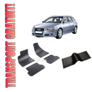 Set 5 covorase AUDI A4 B7 din 11.2004-03.2008, cu covoras tunel median, CAROSERIE COMBI, Presuri cauciuc 100%, compatibil cu autoturismul AUDI A4 B7, Rigum