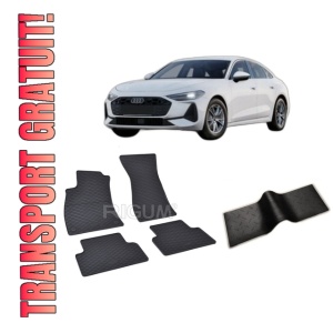 Set 5 covorase AUDI A5 III MHEV din 2025-PREZENT, cu covoras tunel median, CAROSERIE SEDAN, Presuri cauciuc 100%, compatibil cu autoturismul AUDI A5 III MHEV, Rigum