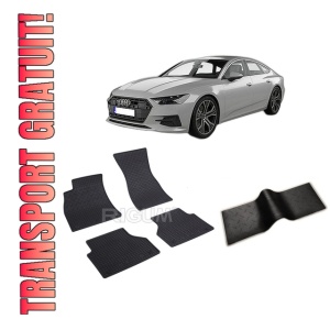 Set 5 covorase AUDI A7 C8 din 02.2018-PREZENT, cu covoras tunel median, CAROSERIE SPORTBACK, Presuri cauciuc 100%, compatibil cu autoturismul AUDI A7 C8, Rigum