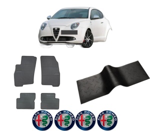 Set 5 covorase auto ALFA ROMEO MITO (955_) din 2004-2013, cu covoras tunel median, presuri auto din cauciuc, 4x Stickere auto cu ALFA ROMEO - Img 2