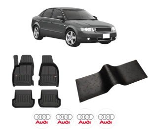Set 5 covorase auto AUDI A4 B6 (8E2) din 2011-2015, cu covoras tunel median, presuri auto din cauciuc, 4x Stickere auto cu AUDI - Img 2