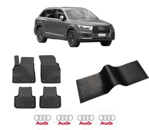 Set 5 covorase auto AUDI Q7 (4MB, 4MG, 4MQ) din 2005-2013, cu covoras tunel median, presuri auto din cauciuc, 4x Stickere auto cu AUDI - Img 2