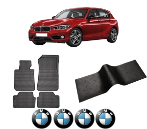 Set 5 covorase auto BMW Seria 1 (F20) din 2011-2019, cu covoras tunel median, presuri auto din cauciuc, 4x Stickere auto cu BMW - Img 2