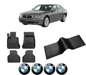 Set 5 covorase auto BMW Seria 7 (E65, E66, E67) din 2015-2021, cu covoras tunel median, presuri auto din cauciuc, 4x Stickere auto cu BMW - Img 2