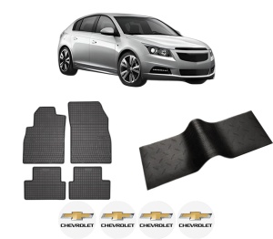 Set 5 covorase auto CHEVROLET CRUZE Hatchback (J305) din 2001-2010, cu covoras tunel median, presuri auto din cauciuc, 4x Stickere auto cu CHEVROLET - Img 2