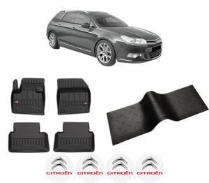 Set 5 covorase auto CITROEN C5 III Break (RW_) din 2010-2018, cu covoras tunel median, presuri auto din cauciuc, 4x Stickere auto cu CITROEN - Img 2