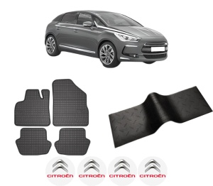 Set 5 covorase auto CITROEN DS5 din 2014-2020, cu covoras tunel median, presuri auto din cauciuc, 4x Stickere auto cu CITROEN - Img 2