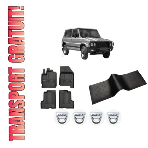 Set 5 covorase auto DACIA DUSTER din 2010-2018, cu covoras tunel median, presuri auto din cauciuc, 4x Stickere auto cu DACIA