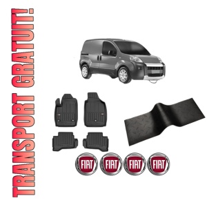 Set 5 covorase auto FIAT 500 (312_) din 2001-2005, cu covoras tunel median, presuri auto din cauciuc, 4x Stickere auto cu FIAT
