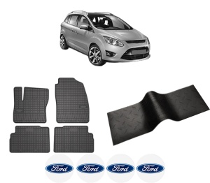 Set 5 covorase auto FORD C-MAX II (DXA/CB7, DXA/CEU) din 2007-2014, cu covoras tunel median, presuri auto din cauciuc, 4x Stickere auto cu FORD - Img 2