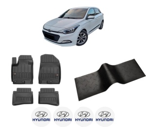 Set 5 covorase auto HYUNDAI i20 II (GB, IB) din 2007-2013, cu covoras tunel median, presuri auto din cauciuc, 4x Stickere auto cu HYUNDAI - Img 2