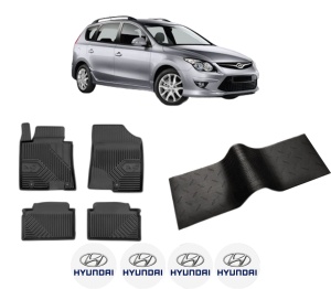 Set 5 covorase auto HYUNDAI i30 Estate (GD) din 2011-2018, cu covoras tunel median, presuri auto din cauciuc, 4x Stickere auto cu HYUNDAI - Img 2