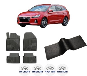 Set 5 covorase auto HYUNDAI i30 Estate (PDE) din 2014-2023, cu covoras tunel median, presuri auto din cauciuc, 4x Stickere auto cu HYUNDAI - Img 2