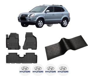 Set 5 covorase auto HYUNDAI TUCSON (JM) din 2007-2018, cu covoras tunel median, presuri auto din cauciuc, 4x Stickere auto cu HYUNDAI - Img 2