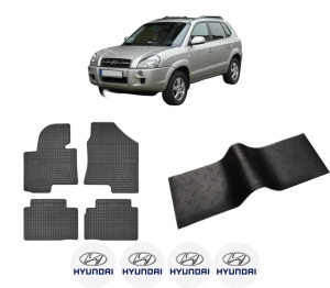 Set 5 covorase auto HYUNDAI TUCSON SUV Van (JM) din 2016-2024, cu covoras tunel median, presuri auto din cauciuc, 4x Stickere auto cu HYUNDAI - Img 2