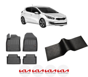 Set 5 covorase auto KIA CEED (CD) din 2006-2014, cu covoras tunel median, presuri auto din cauciuc, 4x Stickere auto cu KIA - Img 2