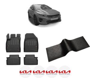 Set 5 covorase auto KIA XCEED (CD) din 2008-2013, cu covoras tunel median, presuri auto din cauciuc, 4x Stickere auto cu KIA - Img 2