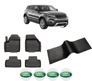 Set 5 covorase auto LAND ROVER RANGE ROVER EVOQUE (L538) din 2019-2021, cu covoras tunel median, presuri auto din cauciuc, 4x Stickere auto cu LAND ROVER - Img 2