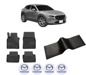 Set 5 covorase auto MAZDA CX-30 (DM) din 2014-2015, cu covoras tunel median, presuri auto din cauciuc, 4x Stickere auto cu MAZDA - Img 2