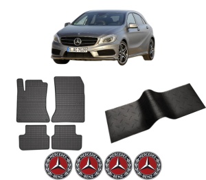 Set 5 covorase auto MERCEDES-BENZ A-CLASS (W176) din 2001-2005, cu covoras tunel median, presuri auto din cauciuc, 4x Stickere auto cu MERCEDES-BENZ - Img 2