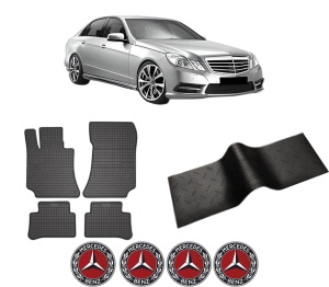 Set 5 covorase auto MERCEDES-BENZ E-CLASS (W212) din 2013-2019, cu covoras tunel median, presuri auto din cauciuc, 4x Stickere auto cu MERCEDES-BENZ - Img 2