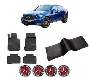 Set 5 covorase auto MERCEDES-BENZ GLC Coupe (C253) din 2009-2017, cu covoras tunel median, presuri auto din cauciuc, 4x Stickere auto cu MERCEDES-BENZ - Img 2
