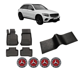 Set 5 covorase auto MERCEDES-BENZ GLC (X253) din 2004-2013, cu covoras tunel median, presuri auto din cauciuc, 4x Stickere auto cu MERCEDES-BENZ - Img 2