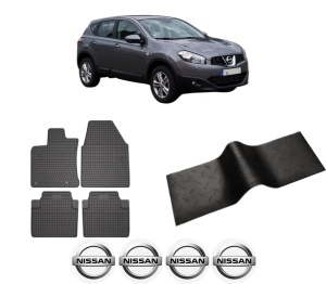 Set 5 covorase auto NISSAN QASHQAI I VAN (J10) din 2012-2019, cu covoras tunel median, presuri auto din cauciuc, 4x Stickere auto cu NISSAN - Img 2