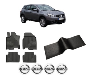 Set 5 covorase auto NISSAN QASHQAI I VAN (J10) din 2012-2019, cu covoras tunel median, presuri auto din cauciuc, 4x Stickere auto cu NISSAN - Img 2