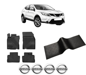 Set 5 covorase auto NISSAN QASHQAI II (J11, J11_) din 2014-2022, cu covoras tunel median, presuri auto din cauciuc, 4x Stickere auto cu NISSAN - Img 2