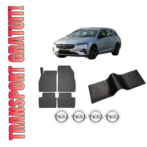 Set 5 covorase auto OPEL INSIGNIA A Sports Tourer (G09) din 2004-2012, cu covoras tunel median, presuri auto din cauciuc, 4x Stickere auto cu OPEL