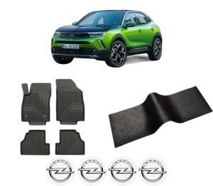 Set 5 covorase auto OPEL MOKKA din 2016-2021, cu covoras tunel median, presuri auto din cauciuc, 4x Stickere auto cu OPEL - Img 2