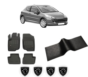 Set 5 covorase auto PEUGEOT 207 (WA_, WC_) din 2004-2013, cu covoras tunel median, presuri auto din cauciuc, 4x Stickere auto cu PEUGEOT - Img 2