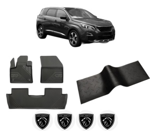 Set 5 covorase auto PEUGEOT 5008 II (MC_, MJ_, MR_, M4_) din 2004-2012, cu covoras tunel median, presuri auto din cauciuc, 4x Stickere auto cu PEUGEOT - Img 2