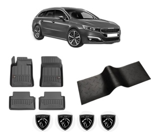 Set 5 covorase auto PEUGEOT 508 SW I (8E_) din 2008-2017, cu covoras tunel median, presuri auto din cauciuc, 4x Stickere auto cu PEUGEOT - Img 2