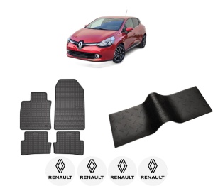 Set 5 covorase auto RENAULT CLIO IV Hatchback Van (BH_) din 2000-2007, cu covoras tunel median, presuri auto din cauciuc, 4x Stickere auto cu RENAULT - Img 2