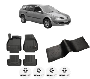 Set 5 covorase auto RENAULT MEGANE II Estate Van (KM_) din 2004-2013, cu covoras tunel median, presuri auto din cauciuc, 4x Stickere auto cu RENAULT - Img 2