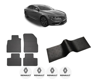Set 5 covorase auto RENAULT TALISMAN din 2004-2011, cu covoras tunel median, presuri auto din cauciuc, 4x Stickere auto cu RENAULT - Img 2