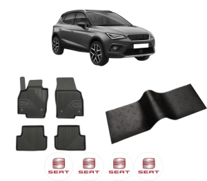 Set 5 covorase auto SEAT ARONA (KJ7, KJP) din 2012-2019, cu covoras tunel median, presuri auto din cauciuc, 4x Stickere auto cu SEAT - Img 2