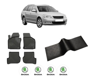 Set 5 covorase auto SKODA Octavia II Combi (1Z5) din 2004-2013, cu covoras tunel median, presuri auto din cauciuc, 4x Stickere auto cu SKODA - Img 2