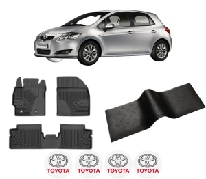 Set 5 covorase auto TOYOTA AURIS (_E15_) din 2010-2020, cu covoras tunel median, presuri auto din cauciuc, 4x Stickere auto cu TOYOTA - Img 2